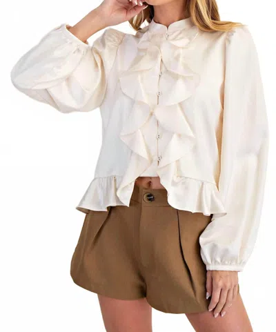 Glam Long Sleeve Ruffle Top In Cream In Neutral