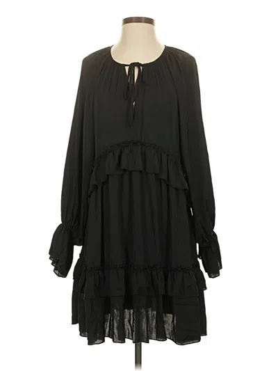 Pre-owned Glam Long Sleeve Top Black Ruffles Neckline Tops