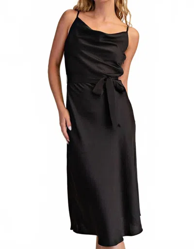 Glam Lucille Draped Neck Midi Dress In Black