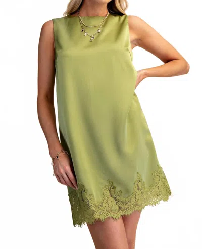 Glam Luka Lace Trimmed Satin Dress In Olive In Green