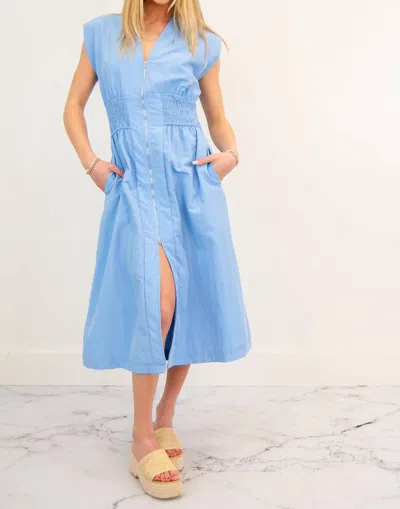Glam Madelyn Deep V Zipper Front Dress In Blue