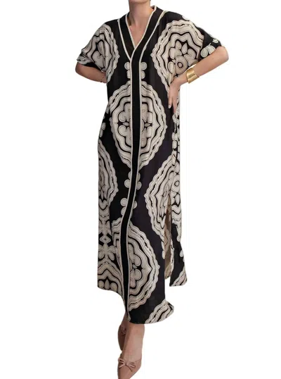 Glam Mandala Caftan Maxi Dress In Black