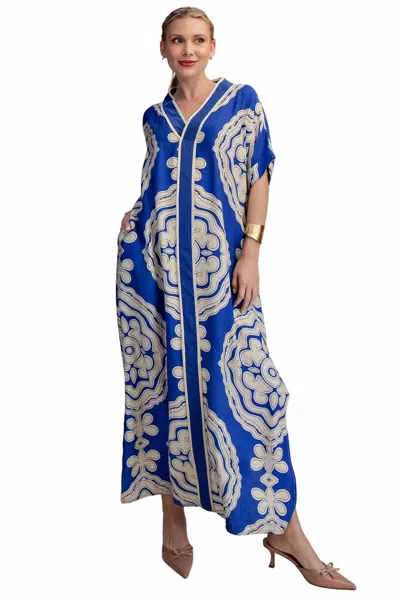 Glam Mandala Caftan Maxi Dress In Blue