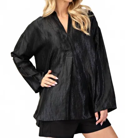 Glam Metallic Flowy Top In Black
