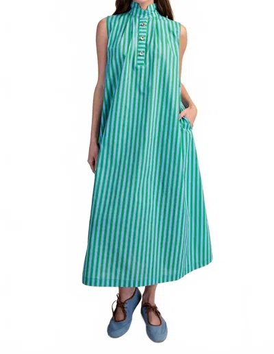 Glam Midi Stripe Shirt Dress In Green In Multi