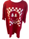 Glam N Go Boutique Women's Checkered Smiley Christmas Tree Tee In Red