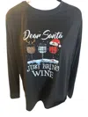 Glam N Go Boutique Women's Dear Santa Bring Wine Long Sleeve Tee In Black In Black