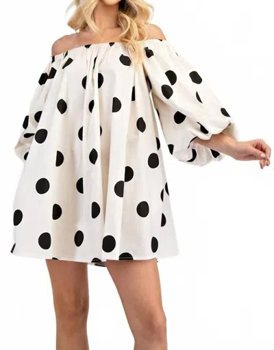 Glam Off Shoulder Polka Dot Mini Dress In White In Neutral