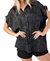 Glam Oversized Button Down Blouse In Grey In Grey