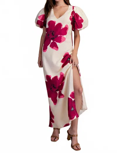 Glam Painted Flower Maxi Dress In White In Multi