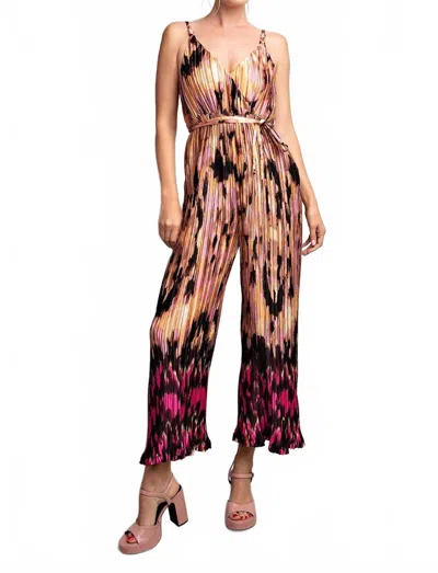 Glam Pleated Jumpsuit In Shades Of Roses In Pink