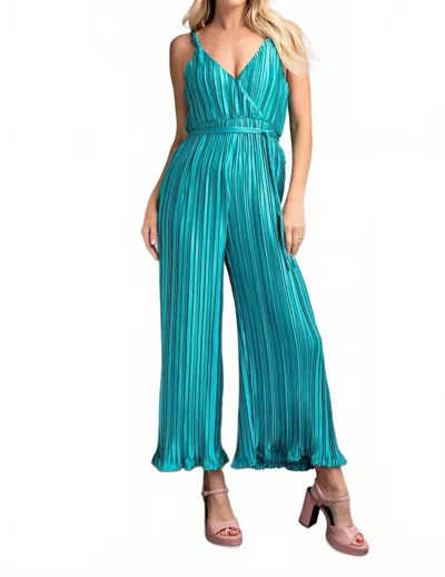 Glam Pleated Jumpsuit In Teal In Blue