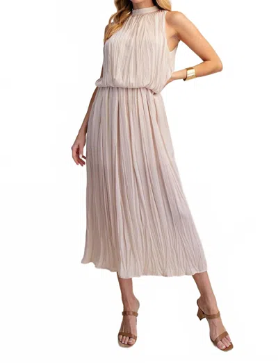 Glam Pleated Midi Dress In Champagne In White