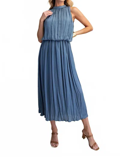 Glam Pleated Midi Dress In Slate In Blue