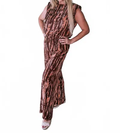 Glam Printed Set With Sleeveless Top And Wide Leg Elastic Waist In Plum In Multi