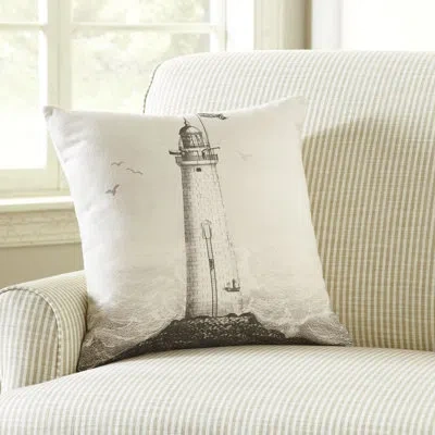 Glam Rock Lighthouse Ivory Denim Cotton Pillow Cover