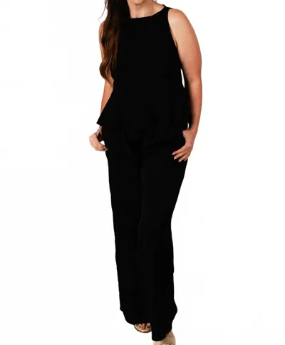 Glam Rose Peplum Sleeveless Top In Black