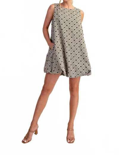 Glam Round Neck Bubble Mini Dress In Brown In Multi