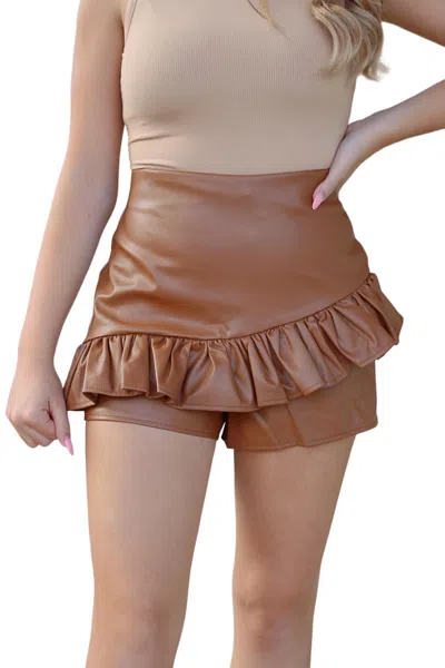 Glam Ruffle Leather Faux Skirt In Brown
