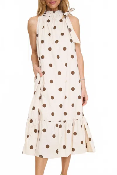 Glam Ruffle Neck Tie Sleeveless Midi Dress In Brown