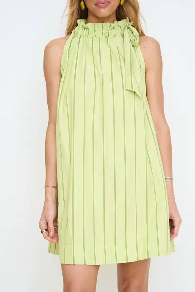 Glam Ruffle Neck Tie Sleeveless Mini Dress In Lime In Green