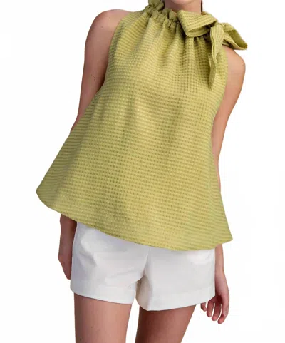 Glam Ruffle Neck Tie Sleeveless Top In Green