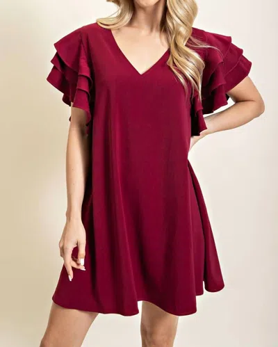 Glam Ruffle Sleeve Shift Dress In Burgundy