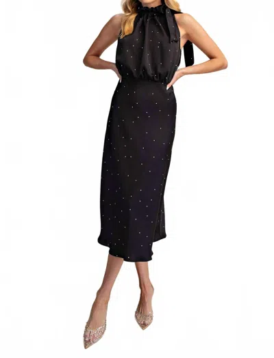 Glam Ruffle Tie Neck Sleeveless Midi Dress In Black