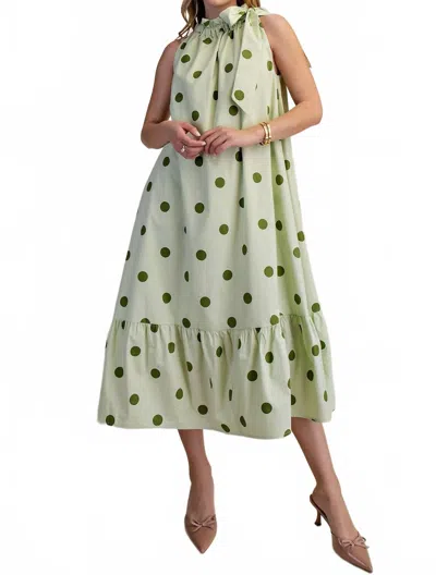 Glam Ruffle Tie Neck Sleeveless Midi Dress In Green In Multi