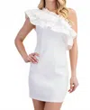 Glam Ruffle Trimmed One-shoulder Dress In Off White In White