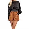 Glam Sadie High Waisted Suede Shorts In Camel In Brown