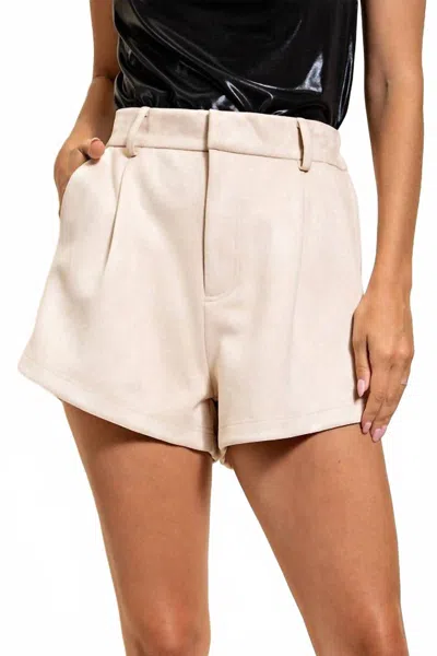 Glam Sadie High Waisted Suede Shorts In Cream In Pink