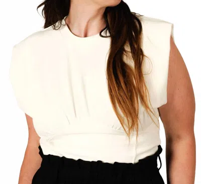 Glam Sandy Sculpt Crew Neck Top In Beige In White