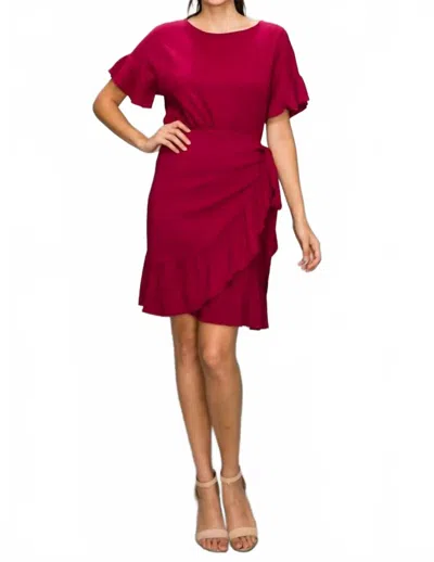 Glam Sarah Ruffle Hem Mini Wrap Dress In Burgundy In Red