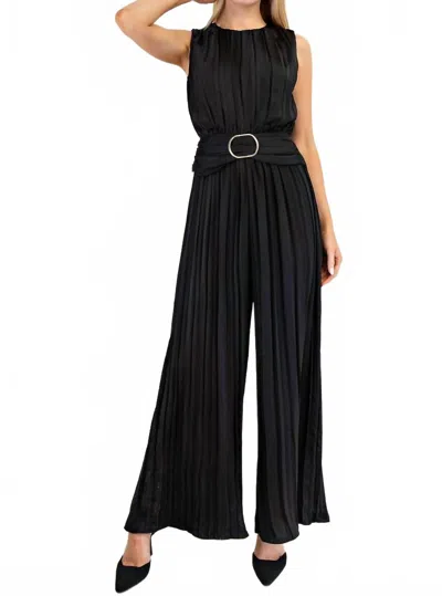 Glam Satin Pleated Jumpsuit In Black