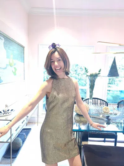 Glam Shimmer Halter Dress In Bronze In Green