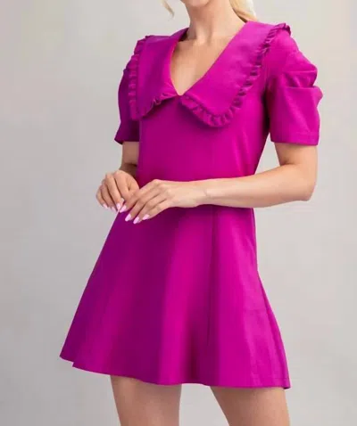 Glam Short Sleeve Collared Mini Dress In Magenta In Pink