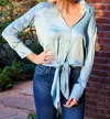 Glam Silky Long Button Down Shirt In Blue