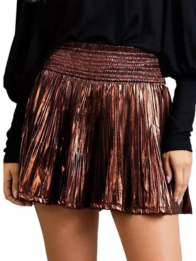 Glam Smocked Elastic Waist Pleated Shorts In Bronze In Brown