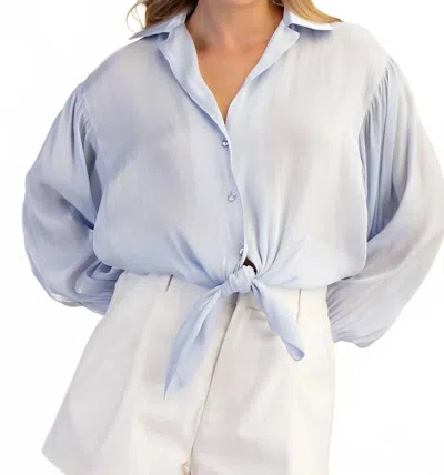 Glam Stephanie Tie Front Collared Blouse In Light Blue In Black