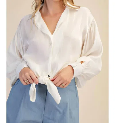 Glam Stephanie Tie Front Collared Blouse In White