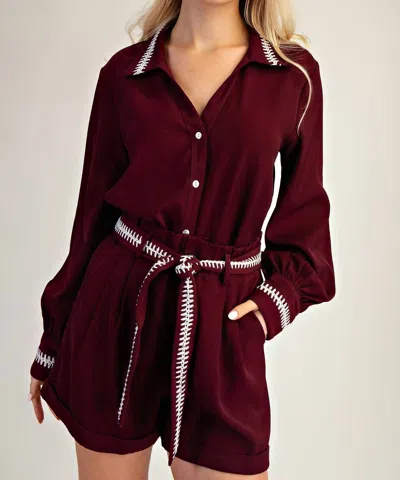 Glam Stitched Grace Button-down Shirt In Burgundy In Red