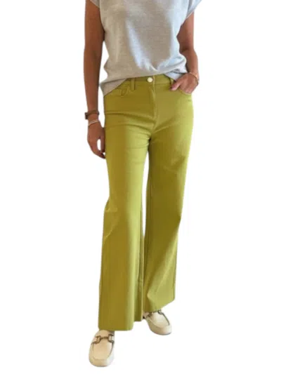 Glam Straight Leg Pants In Lime In Animal Print
