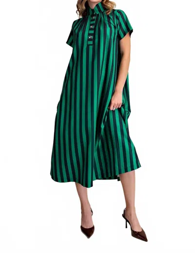 Glam Striped Midi Dress In Green In Multi