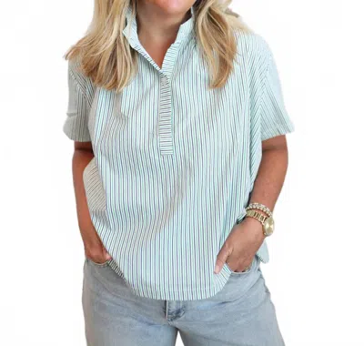 Glam Striped Stand Collar Blouse In Green