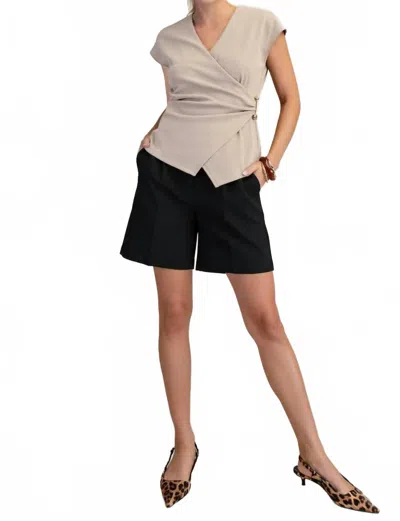 Glam Surplice V-neck Top In Taupe In Gray