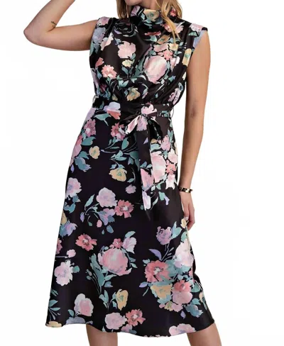 Glam Terrie Mock Cowl Neck Midi Dress In Black Floral
