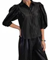 Glam The Clara Puff Sleeve Button Down Top In Black In Black