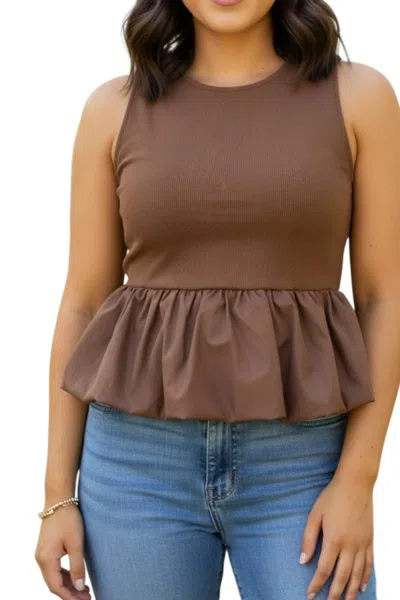 Glam The Drift Bubble Hem Top In Brown