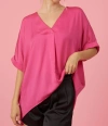 GLAM V-NECK HIGH-LOW TOP IN HOT PINK